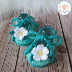 Chaussons bébé fille ballerines vertes à fleurs