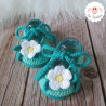 Chaussons bébé fille ballerines vertes à fleurs