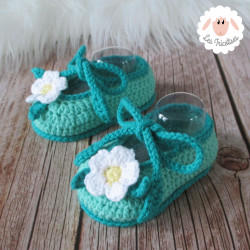Chaussons bébé fille ballerines vertes à fleurs