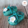 Chaussons bébé fille ballerines vertes à fleurs