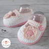 Chaussons bébé fille ballerines blanches à fleurs roses
