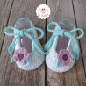Chaussons bébé ballerines blanches fleurs mauves