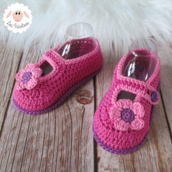 Chaussons bébé fille en coton ballerines fuchsia à fleurs