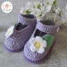 Chaussons bébé babies à fleurs blanches plusieurs couleurs