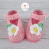 Chaussons bébé babies à fleurs blanches plusieurs couleurs
