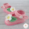 Chaussons bébé babies à fleurs blanches plusieurs couleurs