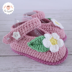Chaussons bébé babies à fleurs blanches plusieurs couleurs
