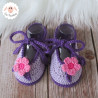 Chaussons ballerines parme fleurs roses
