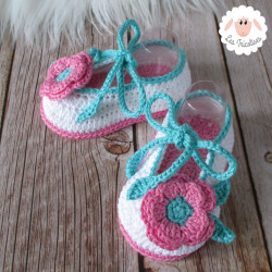 Chaussons bébé ballerines blanches à fleurs roses en coton
