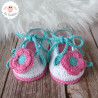 Chaussons bébé ballerines blanches à fleurs roses en coton