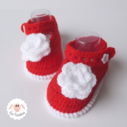 Chaussons babies en laine à fleurs