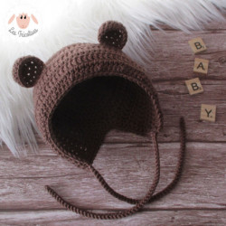 Bonnet béguin ourson en laine mérinos
