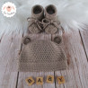 Bonnet ourson et chaussons assortis en laine mérinos
